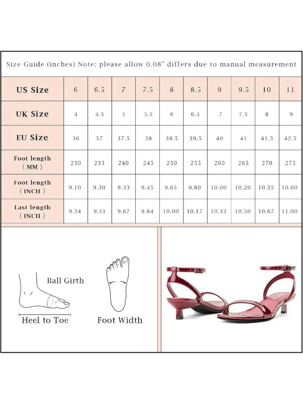 Women's Burgundy Faux Leather Square Open Toe Ankle Strap Kitten Heeled Sandals